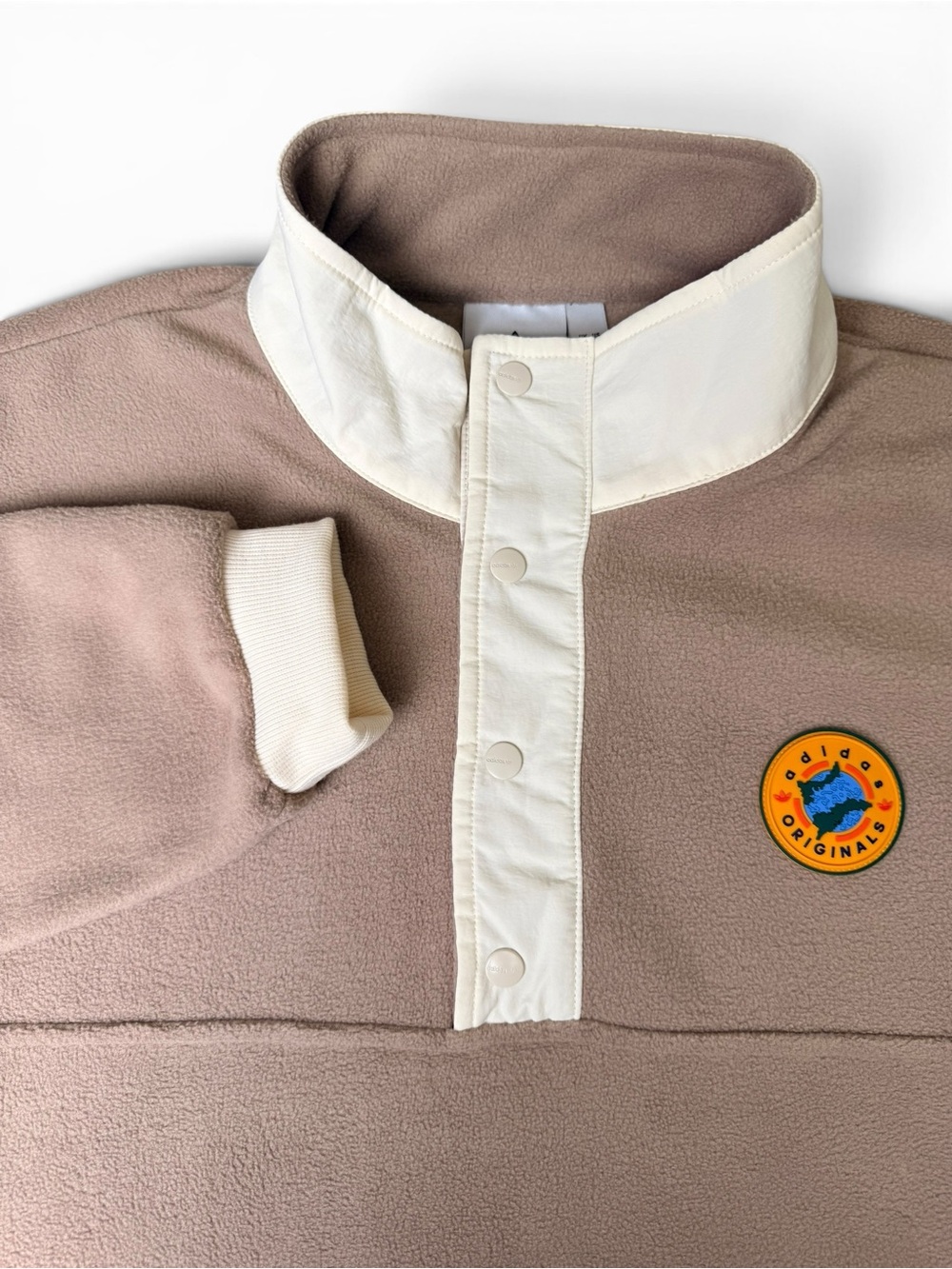 Adidas Originals Fleece Pullover Men’s M Beige Tan Snap Neck Outdoor